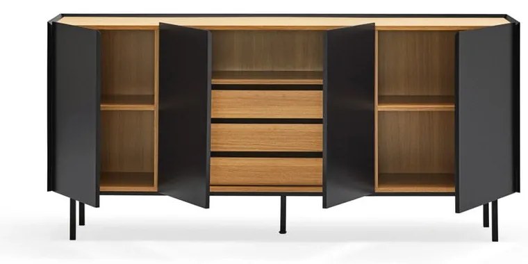 Fekete alacsony komód tölgyfa dekorral 165x78 cm Arista – Teulat