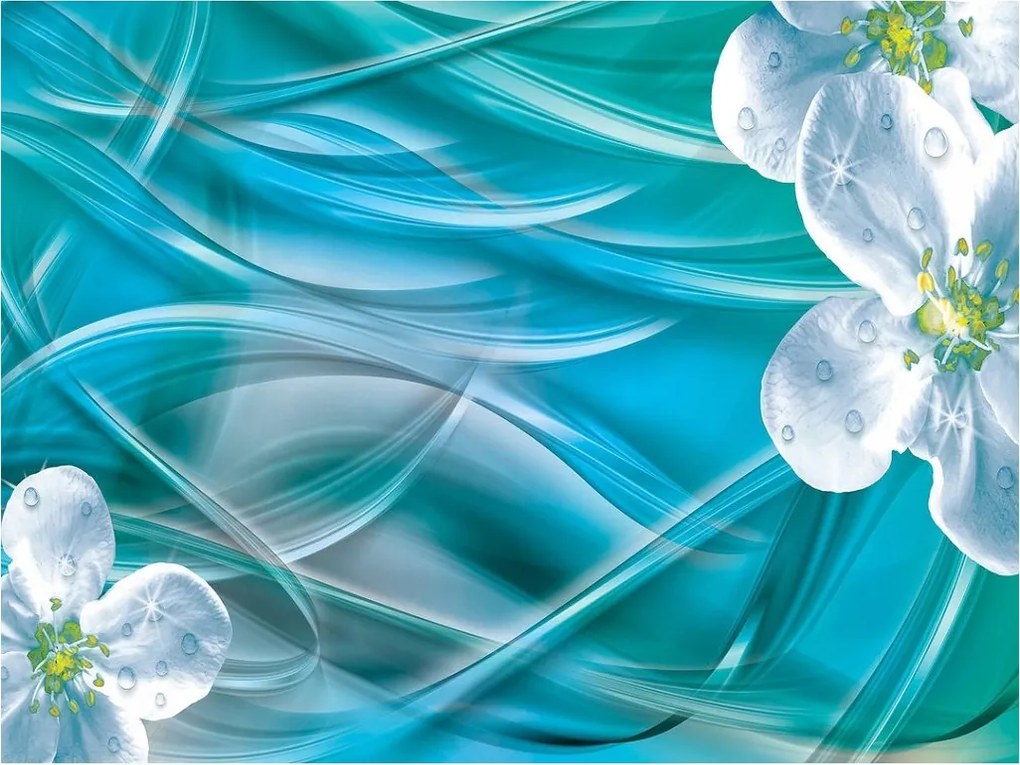 Fotótapéta Fehér virágok és türkiz vinil absztrakt 368x280 +ragasztó