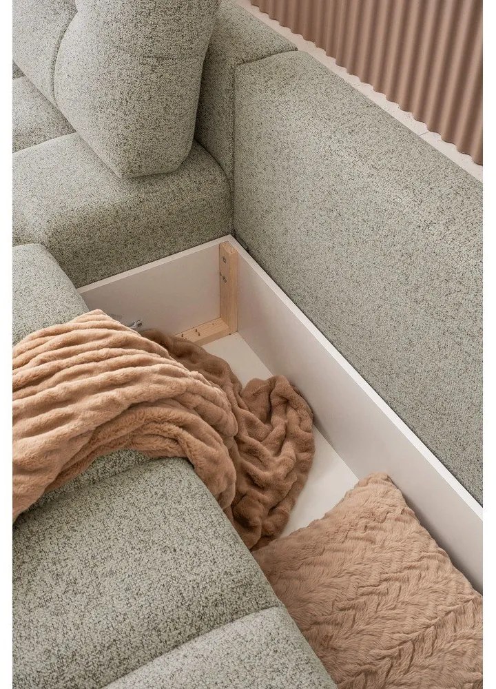 Világosbarna kinyitható tárolóhelyes moduláris sarokkanapé (bal oldali) Lulu – Miuform