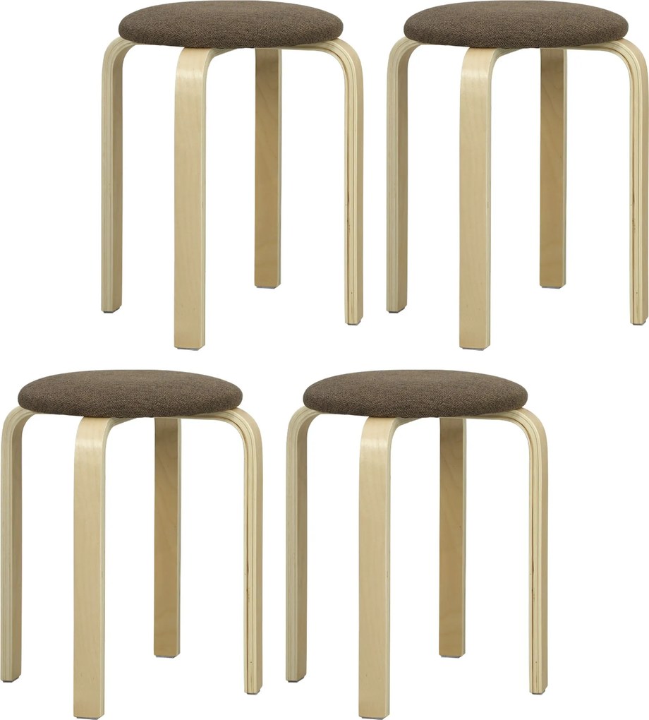 HOMCOM 4 darabos Stacking Kerek Fa Sztólt Kárpitozott Üléssel, Étkező, Hálószoba, Iroda és Nappali Barna és Természetes | Aosom