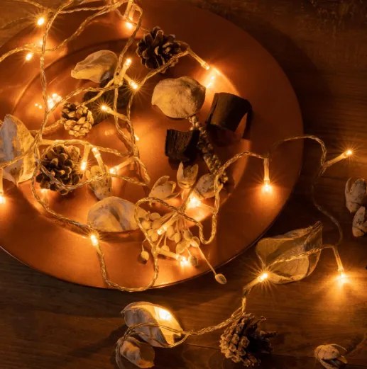 Karácsonyi LED lánc 2x50 dióda 5 m időzítő  meleg fehér