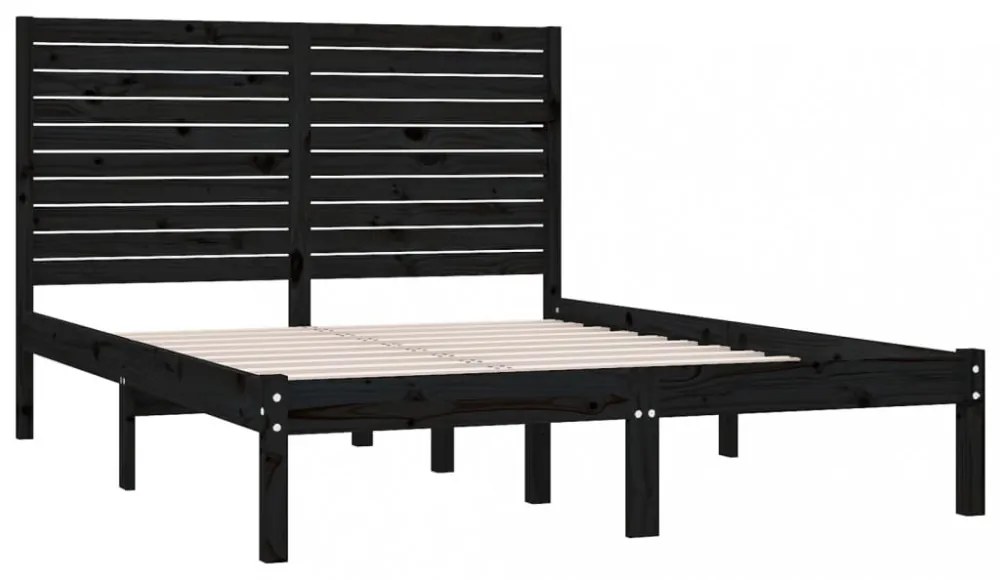 King Size fekete tömör fa ágykeret 150 x 200 cm