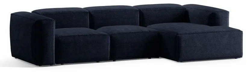 Sötétkék kordbársony sarokkanapé (jobb oldali-heverő résszel) Bergano – Cosmopolitan Design