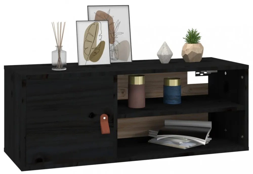 2 db fekete tömör fenyőfa faliszekrény 80 x 30 x 30 cm