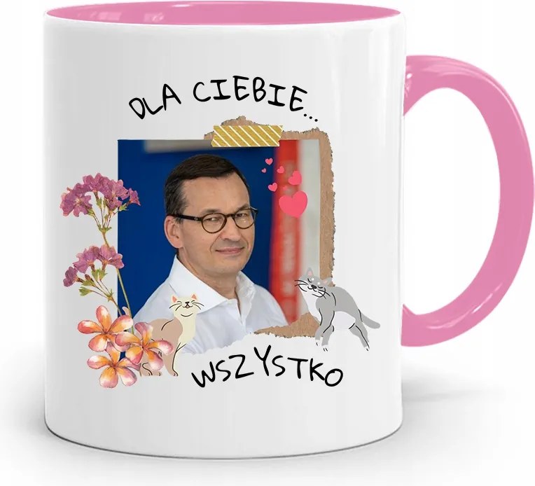 Rózsaszín Politikai Bögre Mateusz Morawiecki Miniszterelnök fényképes nyomtatással