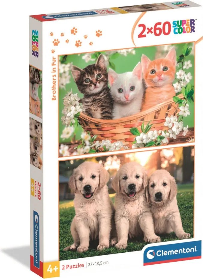 Állatos Brothers in Fur 2x60 db-os puzzle Clementoni