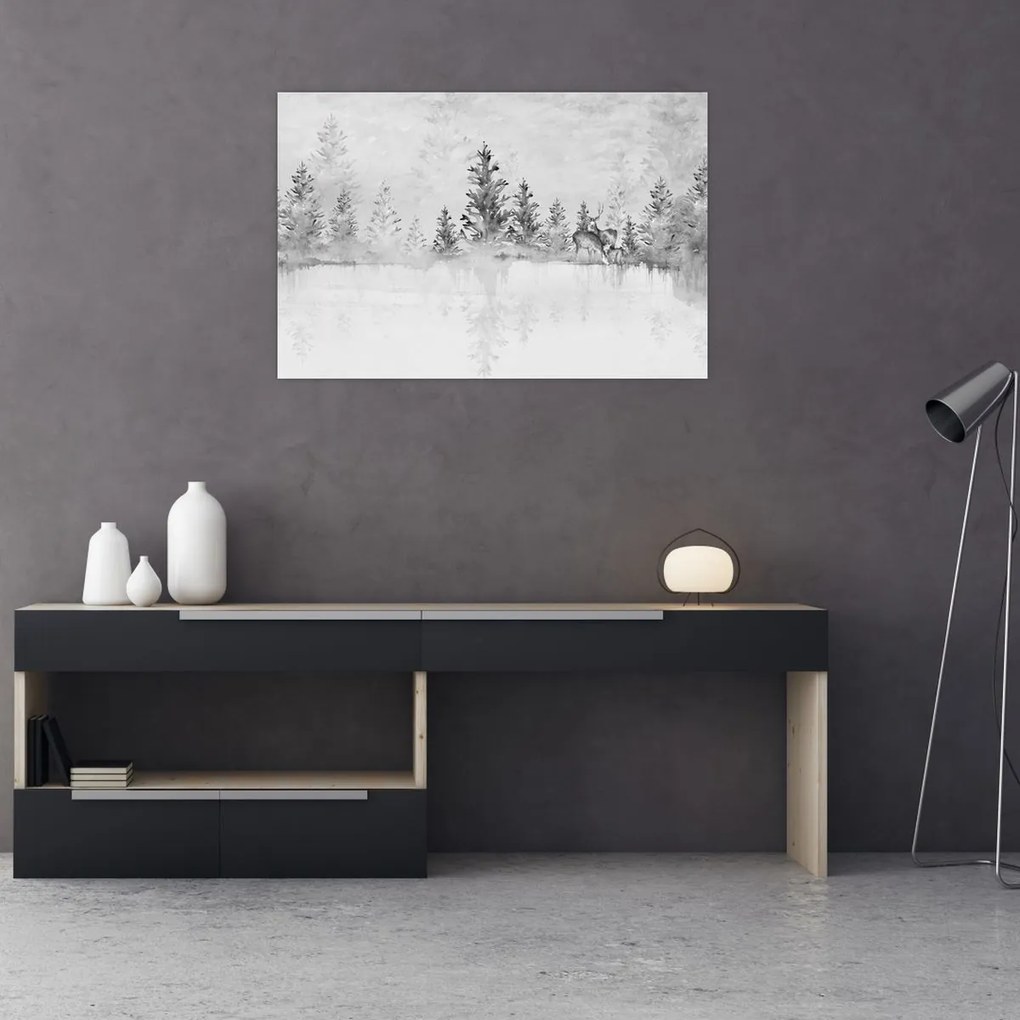 Kép - Szarvas a tónál (90x60 cm)