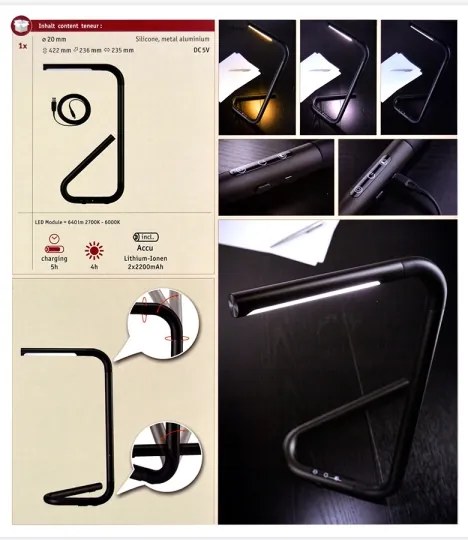 Paulmann 95424- LED/4,5W Dimmelhető érintős asztali lámpa FLEXLINK 5V/USB fekete