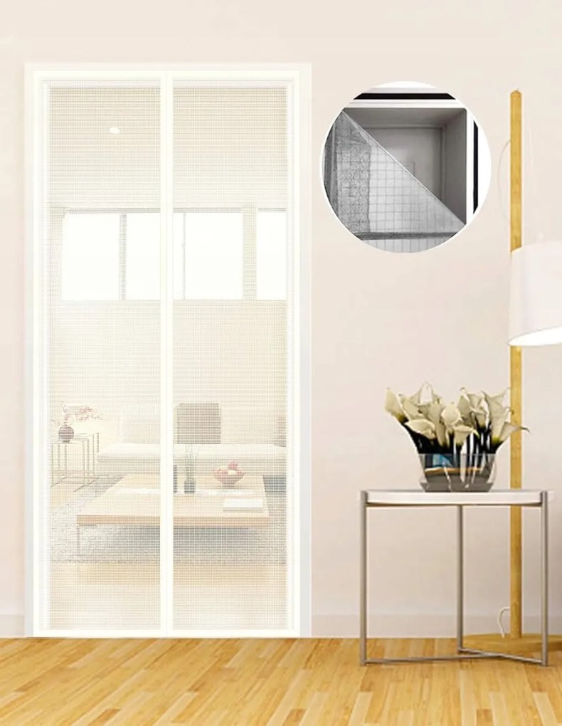 Mágneses szúnyogháló ajtóra, 75x210 cm, fehér, öntapadós rögzítéssel
