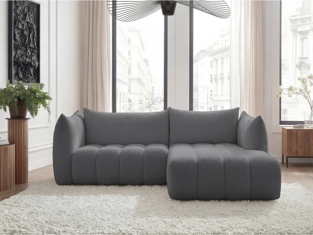 Szürke buklé sarokkanapé (jobb oldali-heverő résszel) Azra – Bobochic Paris