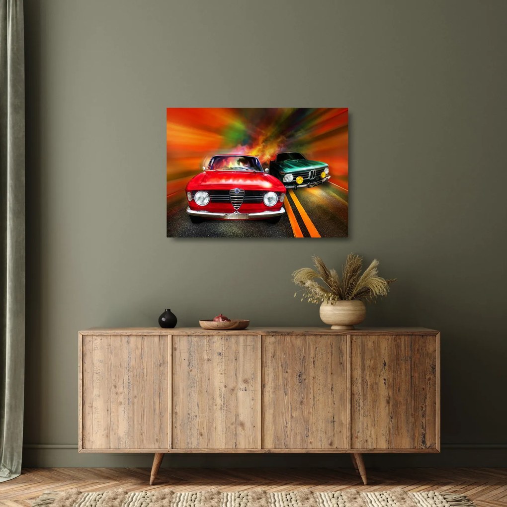 Üveg kép - Retro versenyautók (70x50 cm)