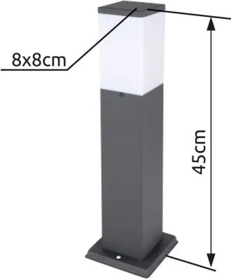 Globo 31731 Kültéri állólámpa rozsdamentes acél, antracit, fehér műanyag búra. IP44,méretek: 80 x 80 mm, 124x124x450mm, exkl. 1x E27 LED 15W 230V