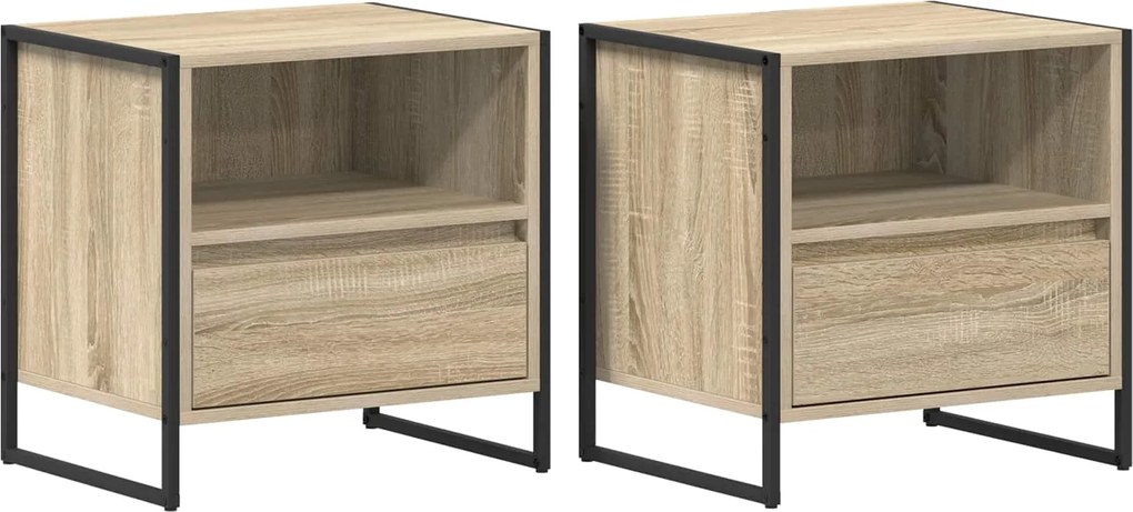 vidaXL Éjjeli asztal fiókkal 2 pcs Sonoma 50 x 39,5 x 50 cm Faanyag
