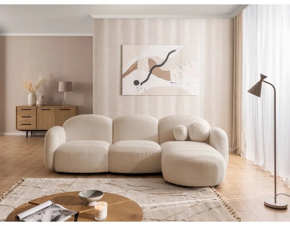 Világosbarna buklé sarokkanapé (jobb oldali-heverő résszel) Orbit – Ropez