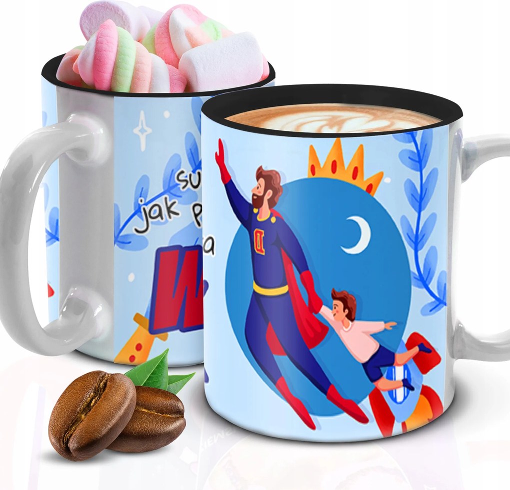 Bögre 300ml Fekete Belső Ajándék Szuper Apukáknak Saját név Kreátor