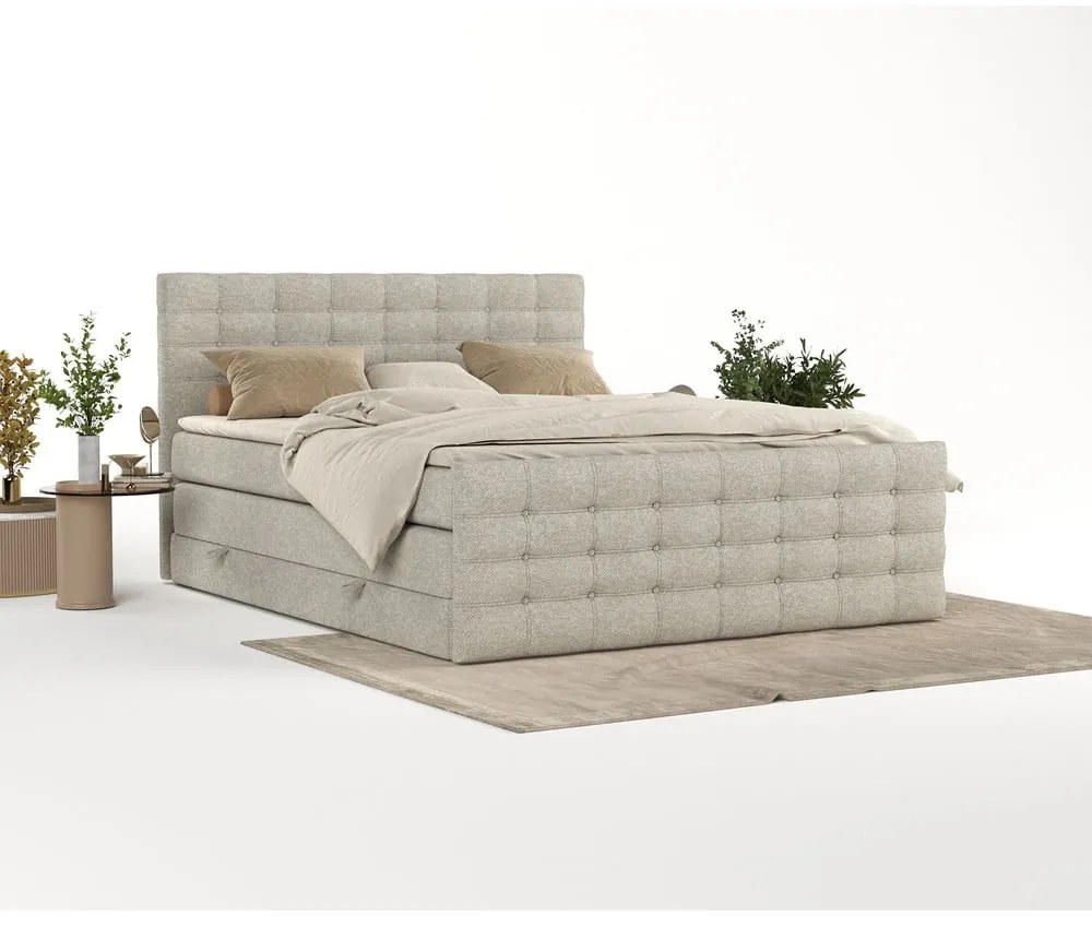 Bézs ágyneműtartós boxspring ágy 160x200 cm Blend – Maison de Rêve