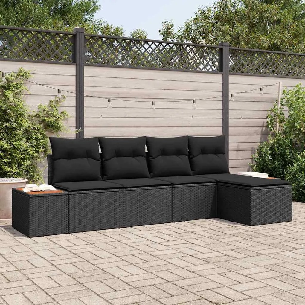 Kerti Kanapé Szett 5 pcs Fekete 184 x 62 x 85 cm Poli rattan