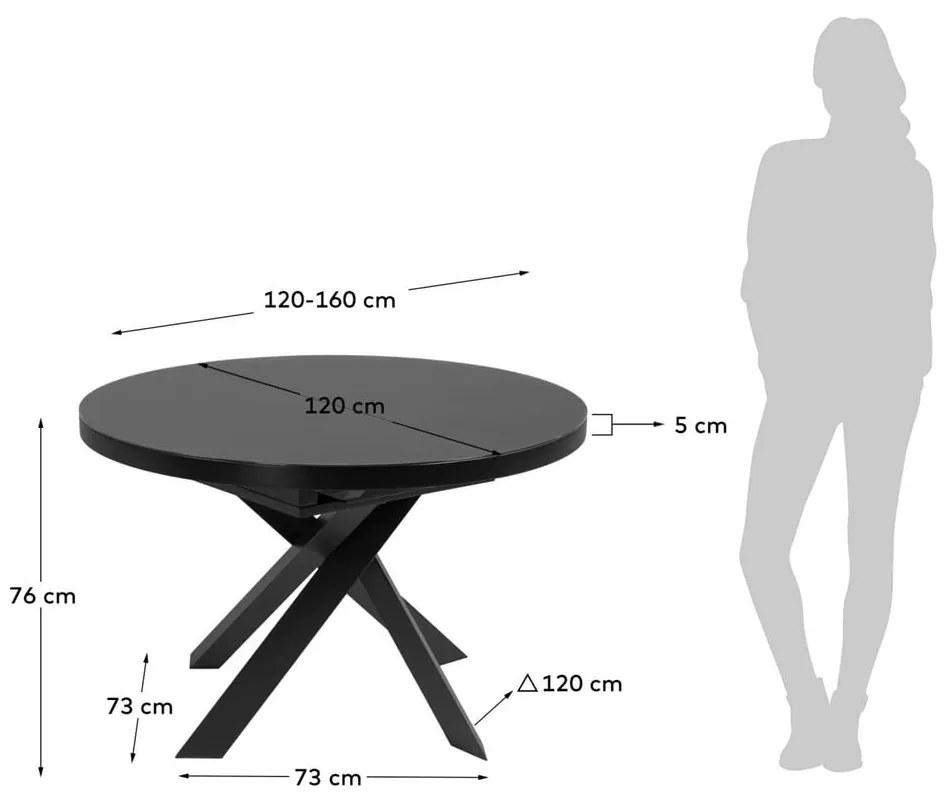 Fekete kerek bővíthető étkezőasztal üveg asztallappal ø 160 cm Vashti – Kave Home