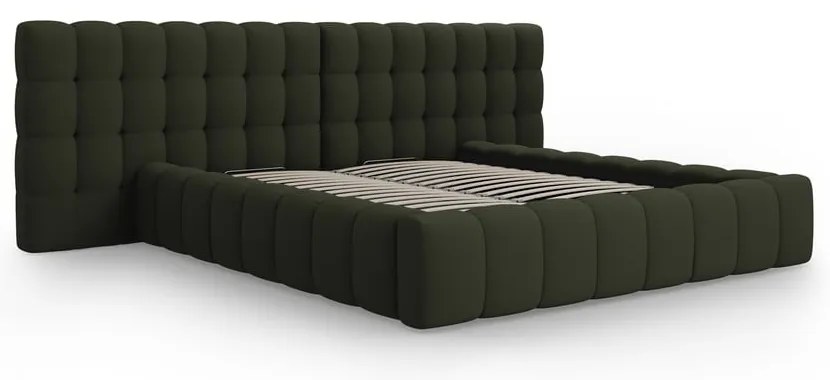 Zöld kárpitozott ágyneműtartós franciaágy ágyráccsal 160x200 cm Mamaia – Micadoni Home