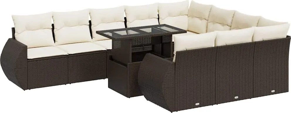 vidaXL 11 részes barna polyrattan kerti ülőgarnitúra párnákkal