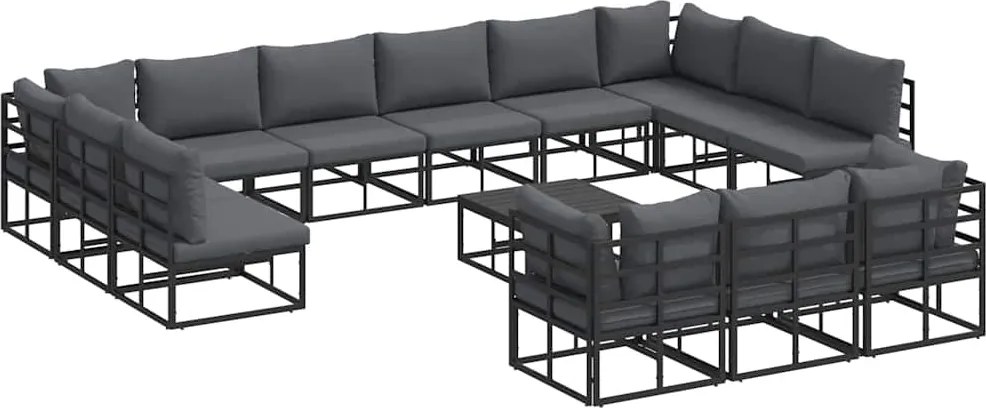 vidaXL Kerti Kanapé Szett párnával 14 pcs Fekete Alumínium