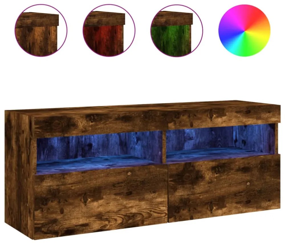 füstös tölgy színű fali TV-szekrény LED-ekkel 100x30x40 cm