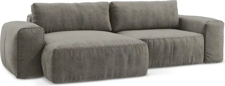 Szürke zsenília kinyitható sarokkanapé (bal oldali-heverő résszel) Kuki – Makamii