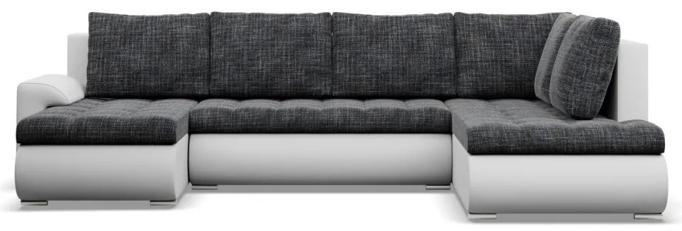 Tokio U sarokkanapé, 3 ágyneműtartóval, fonott + műbőr, jobboldali, sötétszürke - fehér