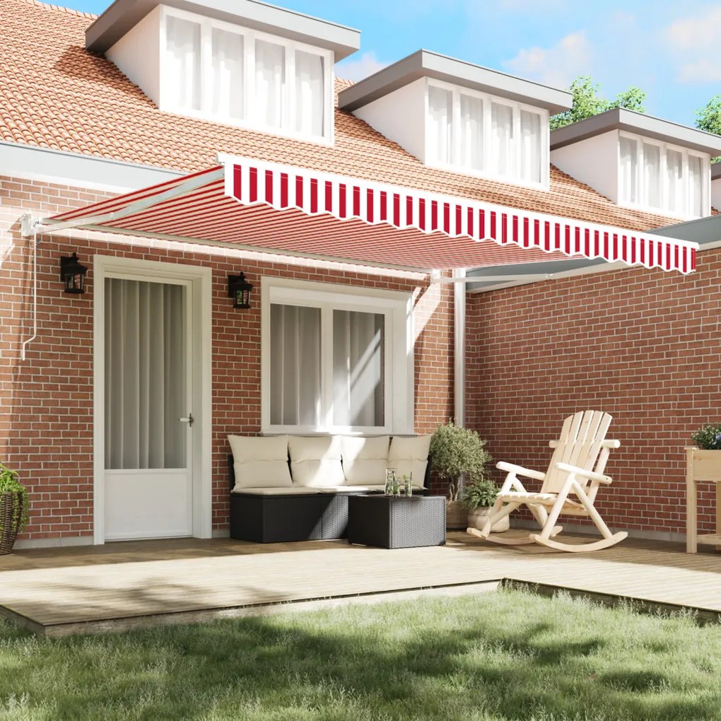 Automatikus Behúzható Napellenző Piros és Fehér Csík 400x300 cm
