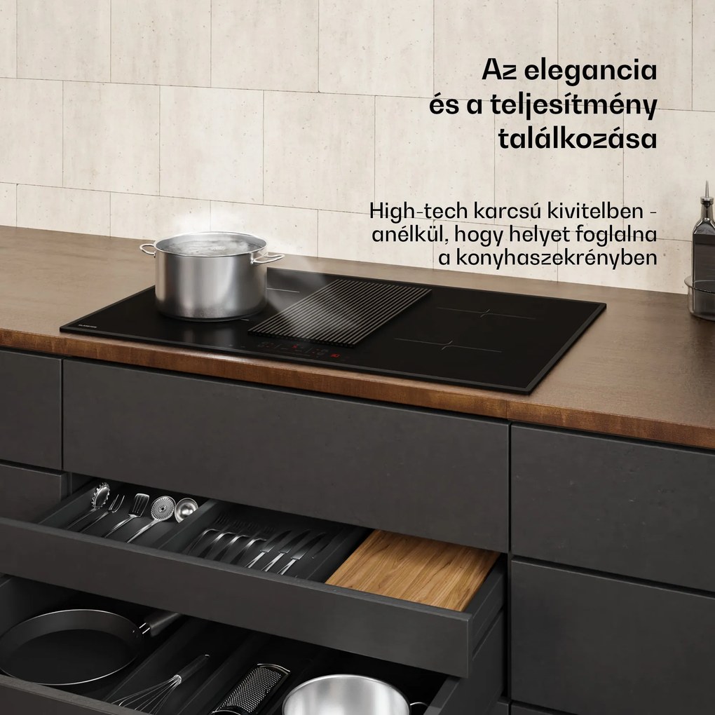 Klarstein Velaire indukciós főzőlap beépített páraelszívóval Elegáns, minimalista, erőteljes 8400 W 80 cm