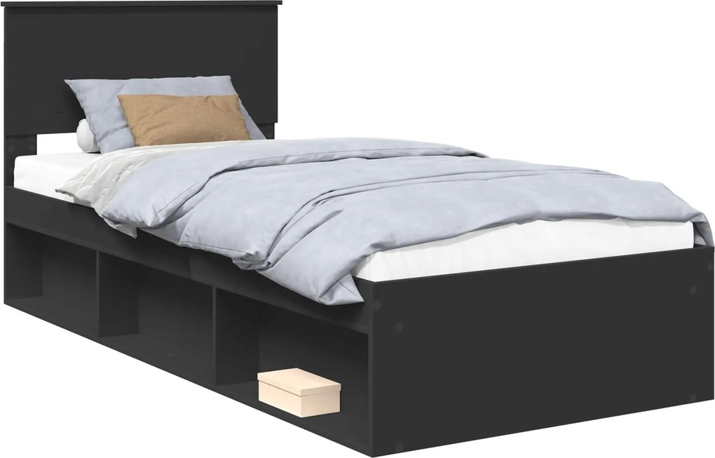 vidaXL Ágykeret fejtámlával Fekete 90 x 200 cm Tömör fenyőfa