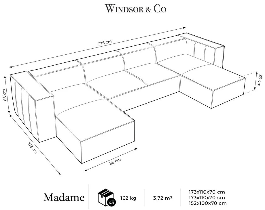 Konyakbarna bőr sarokkanapé ("U" alakú) Madame – Windsor & Co Sofas
