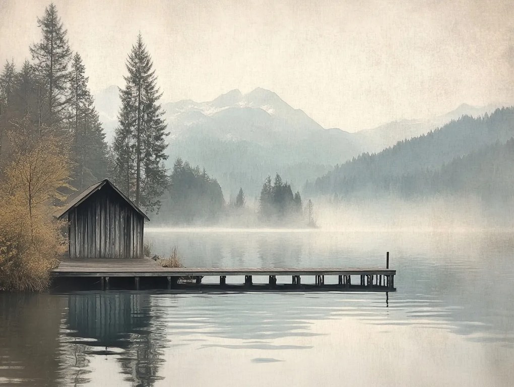 Vászonkép Canvas Tájkép Hegyek Erdő Tó Móló Kikötő 80x60