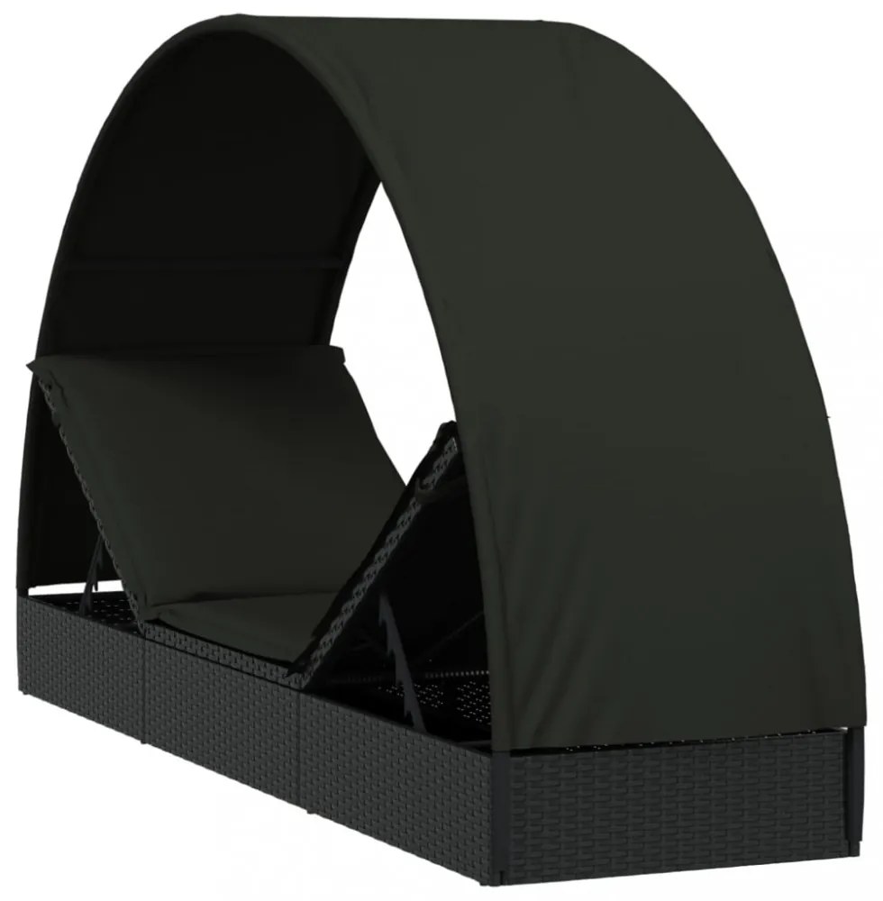 fekete polyrattan napágy kerek tetővel 211 x 57 x 140 cm