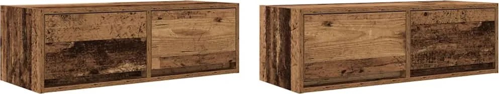 vidaXL 2 db antik fa szerelt fa fali TV-szekrény 80x31x25,5 cm