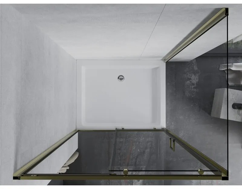 Mexen Apia zuhanykabin tolóajtóval 120 (ajtó) x 90 (fal) cm, 5mm átlátszó üveg, arany profil + fehér zuhanytálca RIO, 840-120-090-50-00-4510