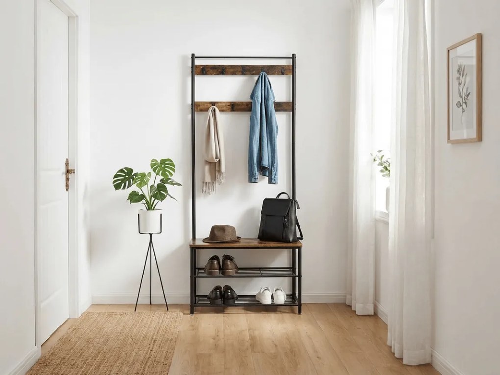 Fém előszoba fal TAYLOR 72x175 cm, fekete/rusztikus barna