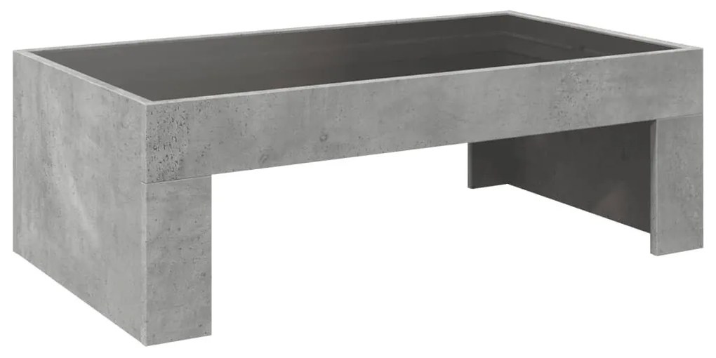 betonszürke végtelen hatású LED-es dohányzóasztal 90x50x30 cm