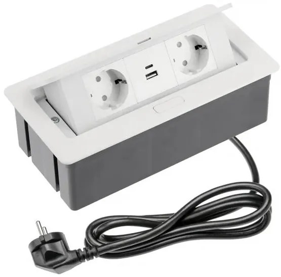 Konnektor, pultba süllyeszthető, fekvő, SOFT, 2x dugalj,2x USB A+C, 1,5 lábellel, fehér
