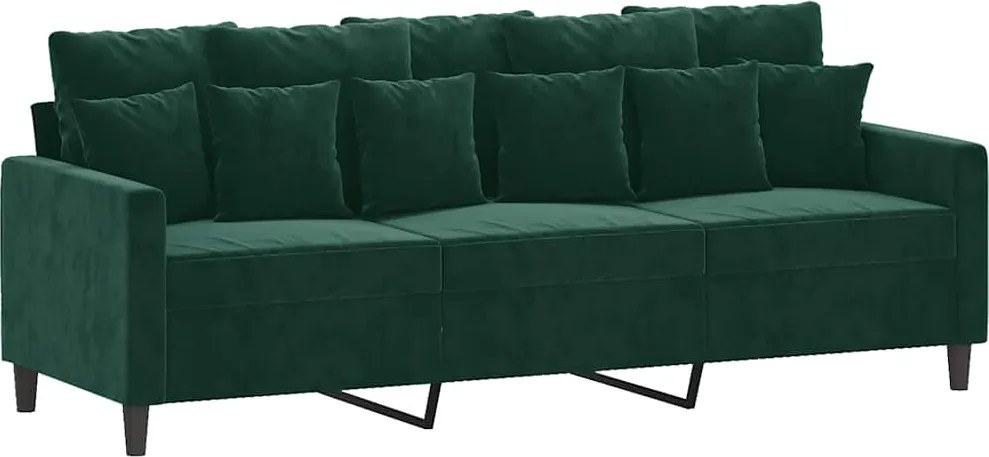 vidaXL 3 személyes sötétszöld bársony kanapé 180 cm
