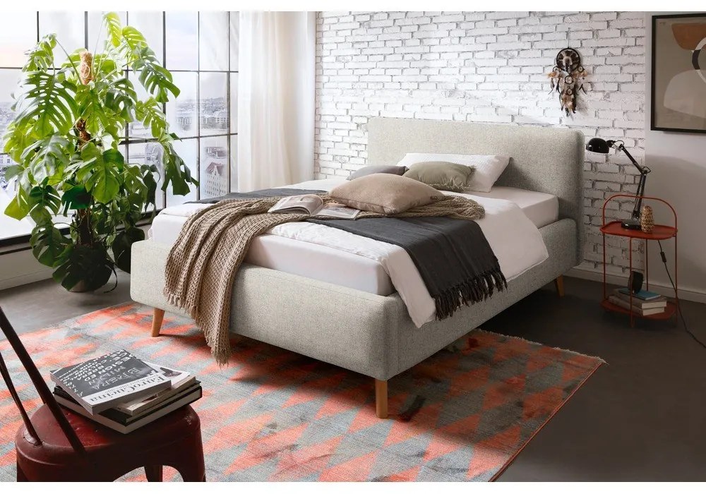 Bézs kárpitozott ágyneműtartós franciaágy ágyráccsal 140x200 cm Mattis – Meise Möbel