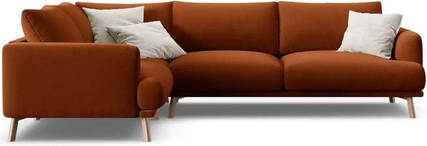 Terrakotta színű bársony sarokkanapé (bal oldali-L alakú) Naomi – Micadoni