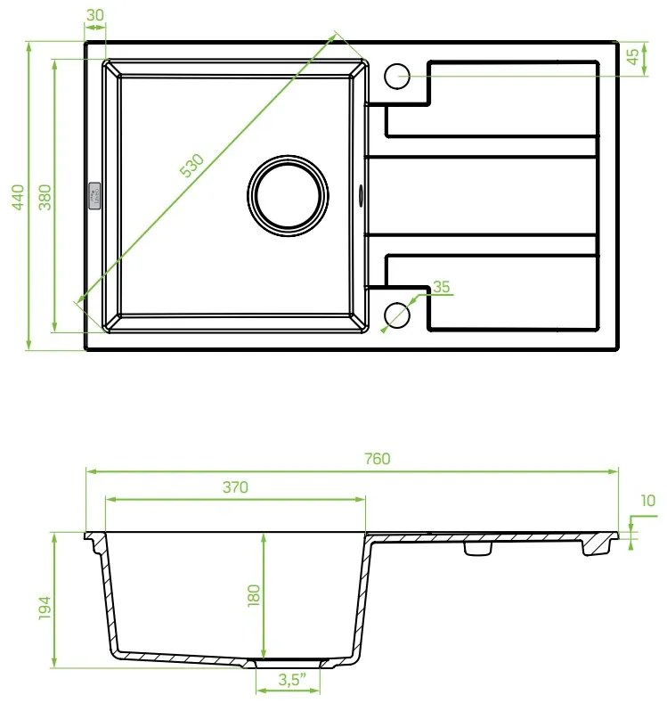 Laveo Barbados, 1 kamrás gránit mosogató 760x440x194 mm, bézs, LAV-SBB_411T