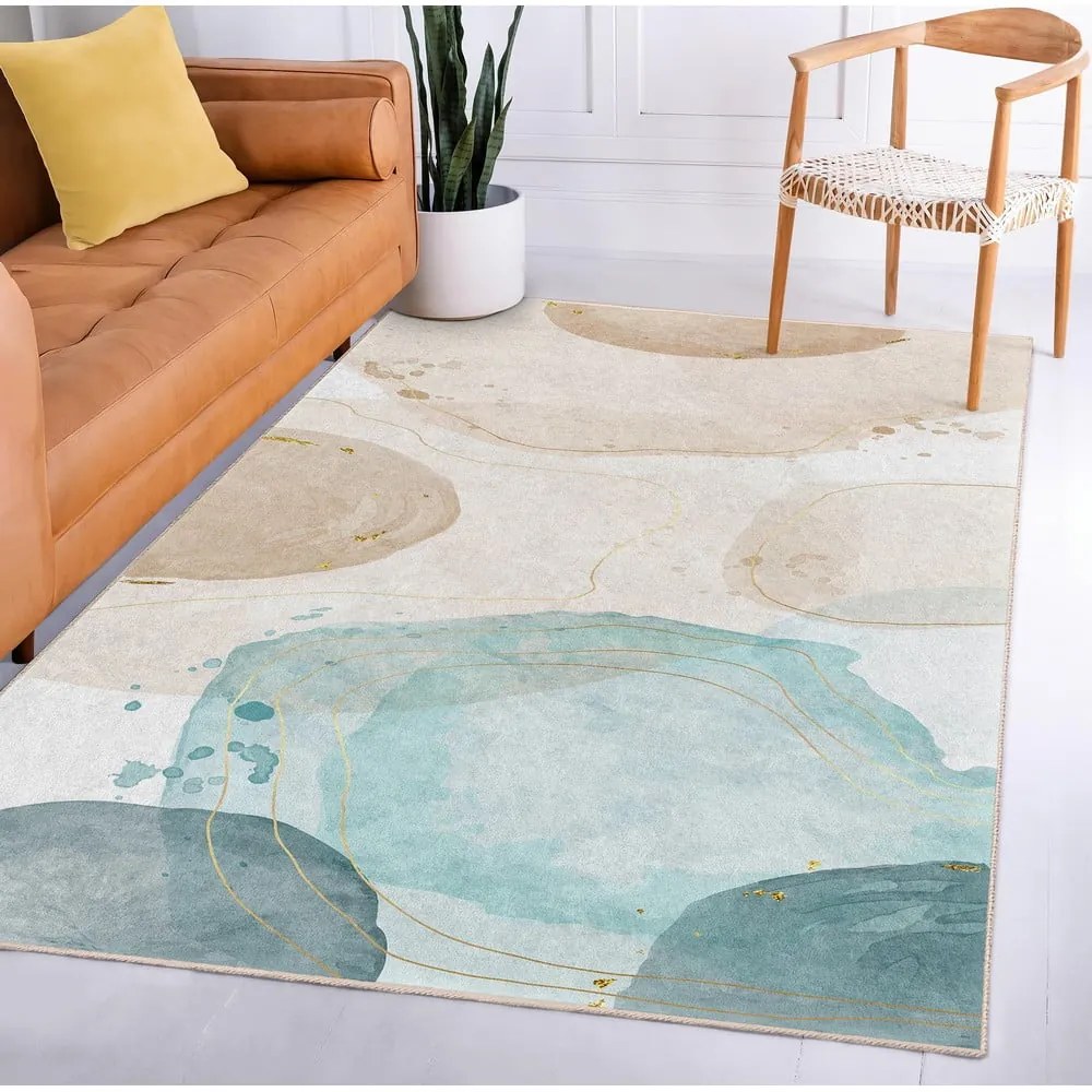 Krémszínű-türkiz mosható szőnyeg 120x180 cm Puddle – Mila Home