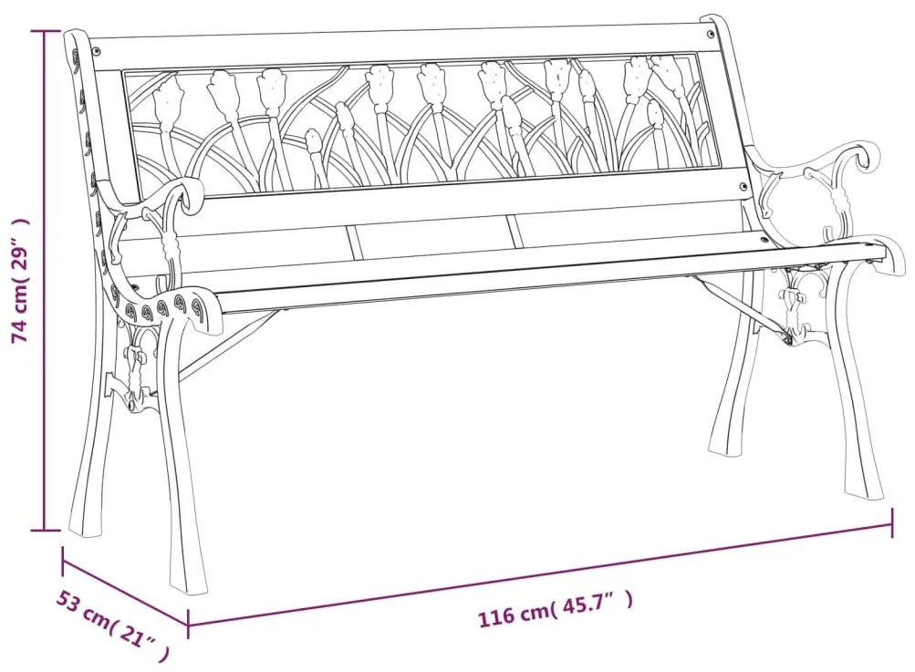 tömör fenyőfa és acél kerti pad 116 cm