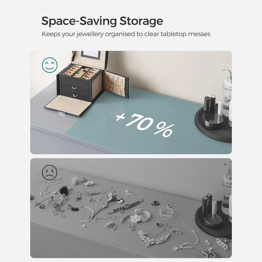 Ékszerdoboz, zárható ékszertartó 2 fiókkal, fekete