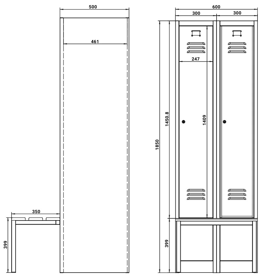 Fém szekrény paddal, 60 x 85 x 185 cm, lábazat, hengerzár, antracit - ral 7016