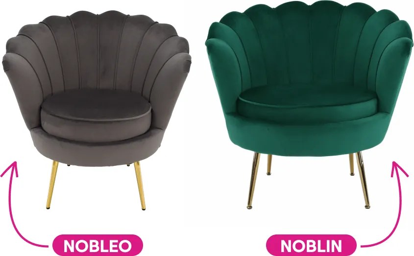 Fotel Art-deco stílusban, smaragd Velvet anyag/gold króm-arany, NOBLIN