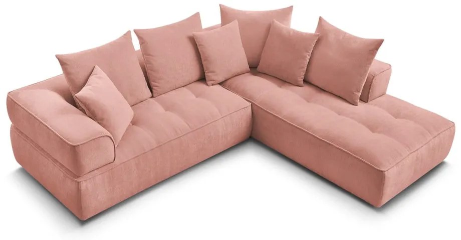 Rózsaszín zsenília sarokkanapé (jobb oldali-L alakú) Whesley – Bobochic Paris