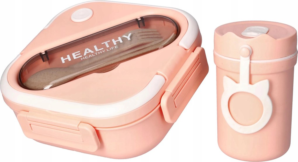 Nagy Uzsonnás Doboz 3 Rekeszes Evőeszköz Leveses Bögre Mikró XXL